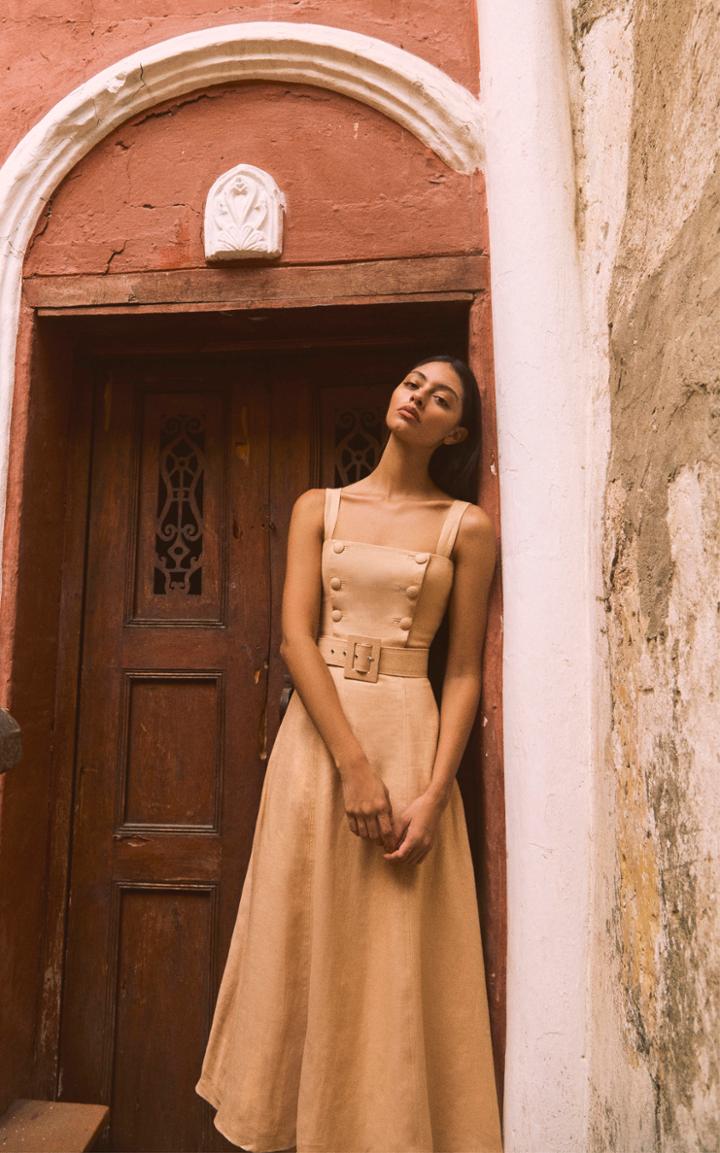Moda Operandi Andres Otalora Pegasos Belted Linen Midi Dress Size: 2