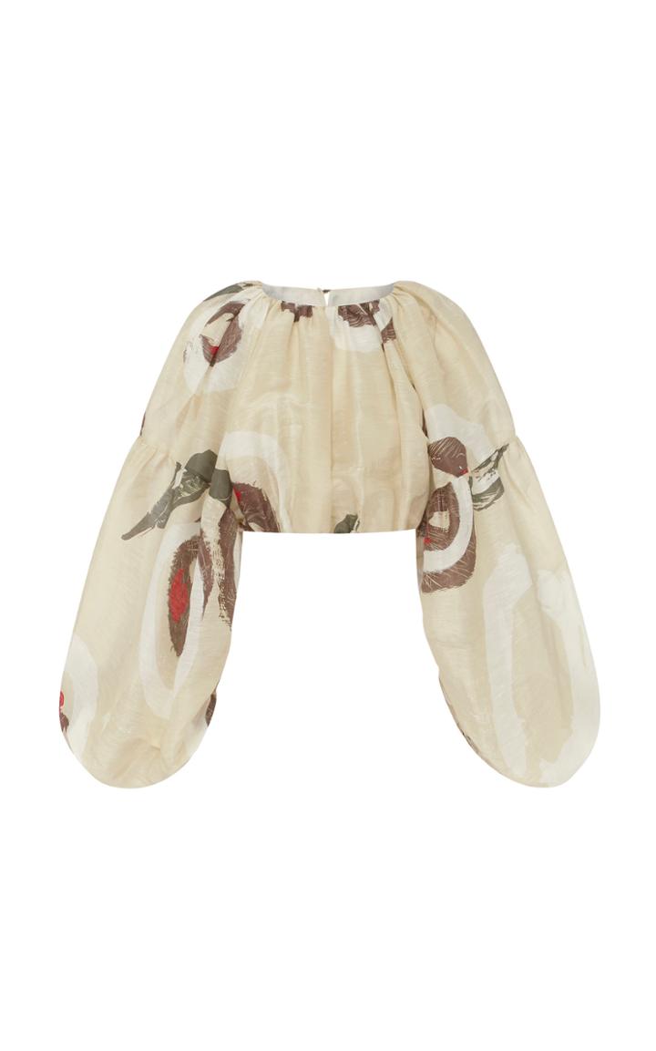 Aje Cropped Printed Cotton Blouse