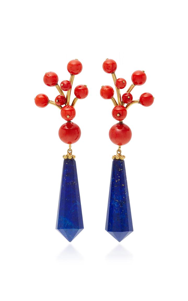 Sorab & Roshi Coral Berry Earrings With Lapis Drops