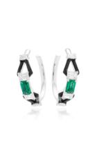 Nikos Koulis Oui Hoops Small With Emeralds White Diamond Baguettes And Black Enamel