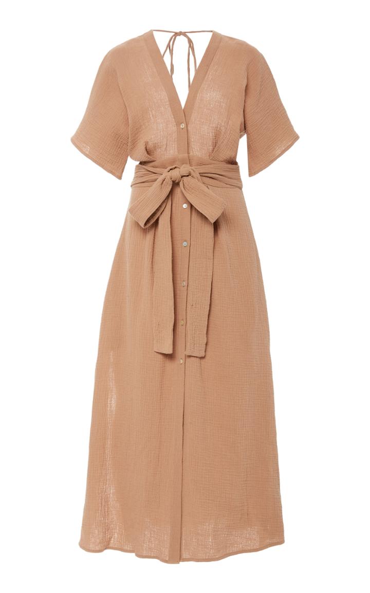 Bird & Knoll Ines Belted Cotton Gauze Midi Dress