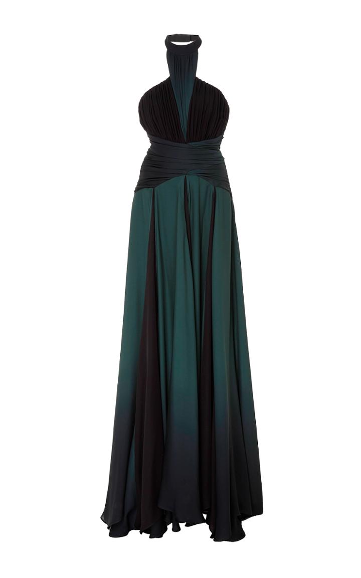 Oday Shakar Silk Georgette Ombre Pleated Gown