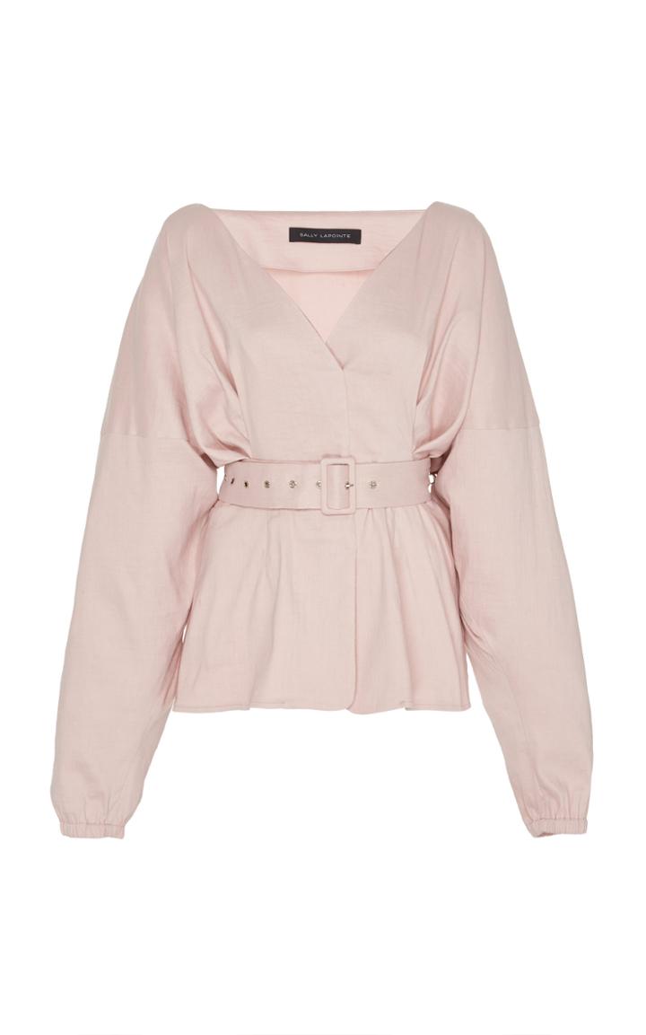 Moda Operandi Sally Lapointe Belted Linen-blend Blouse Size: S