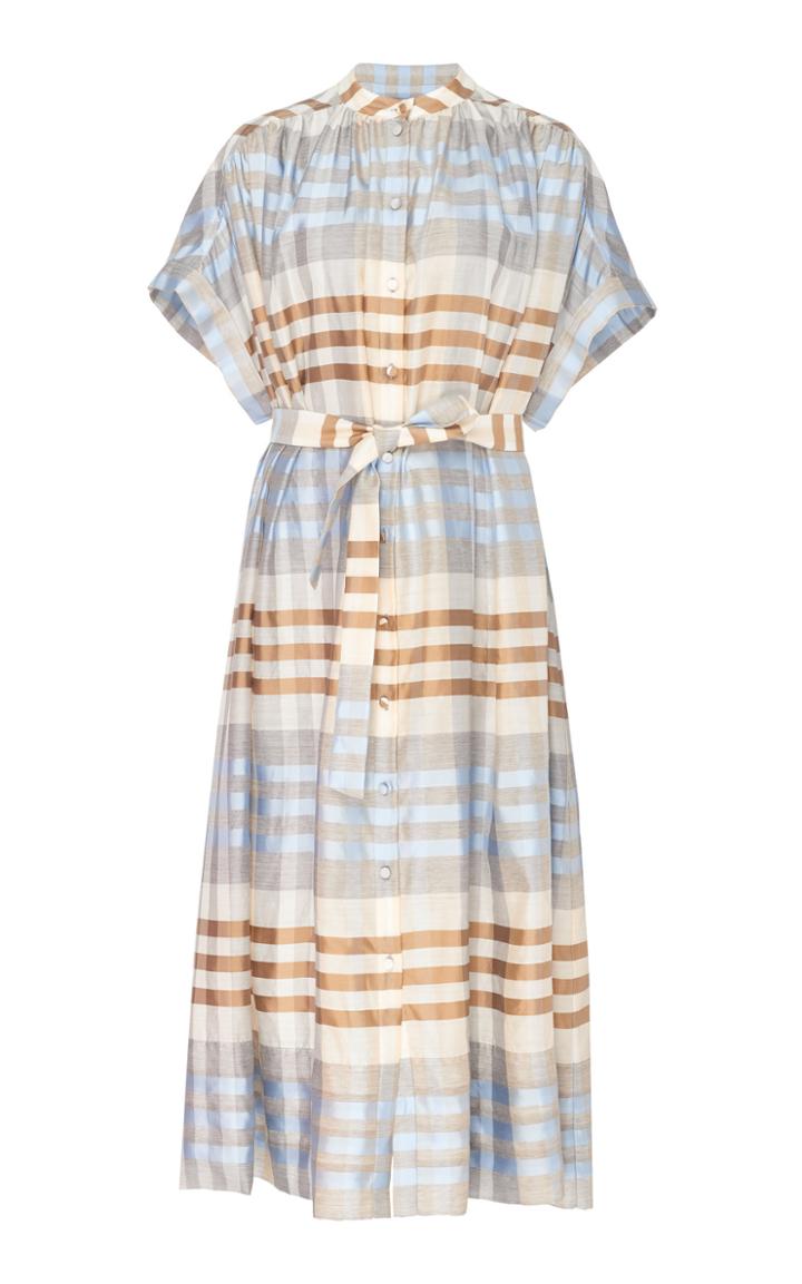Co Wool Silk Plaid Sleeveless Button Down Dress