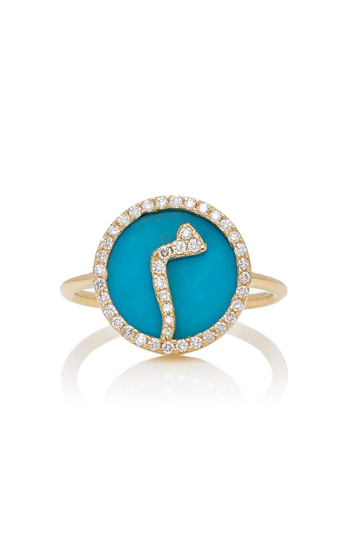 Names By Noush Treasure Disk Arabic Initial Ring With Turquoise Gemstone