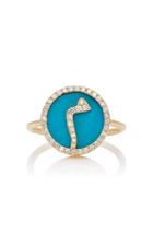 Names By Noush Treasure Disk Arabic Initial Ring With Turquoise Gemstone