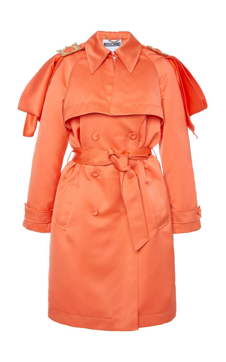 Moda Operandi Moschino Puffed Sleeve Double-breasted Satin Trench Coat Size: 36