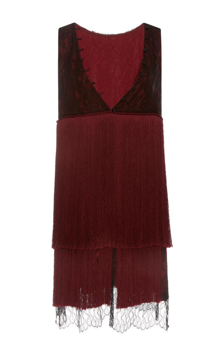 Prabal Gurung V-neck Fringe Silk Mini Dress