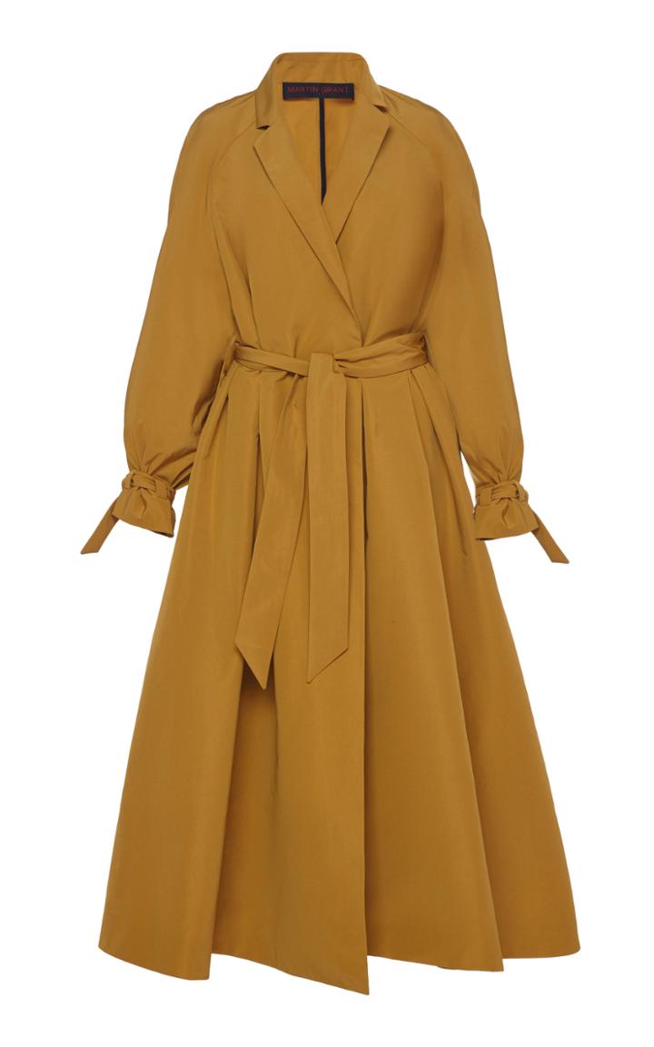 Martin Grant Belted Pleated Crepe Trench Coat