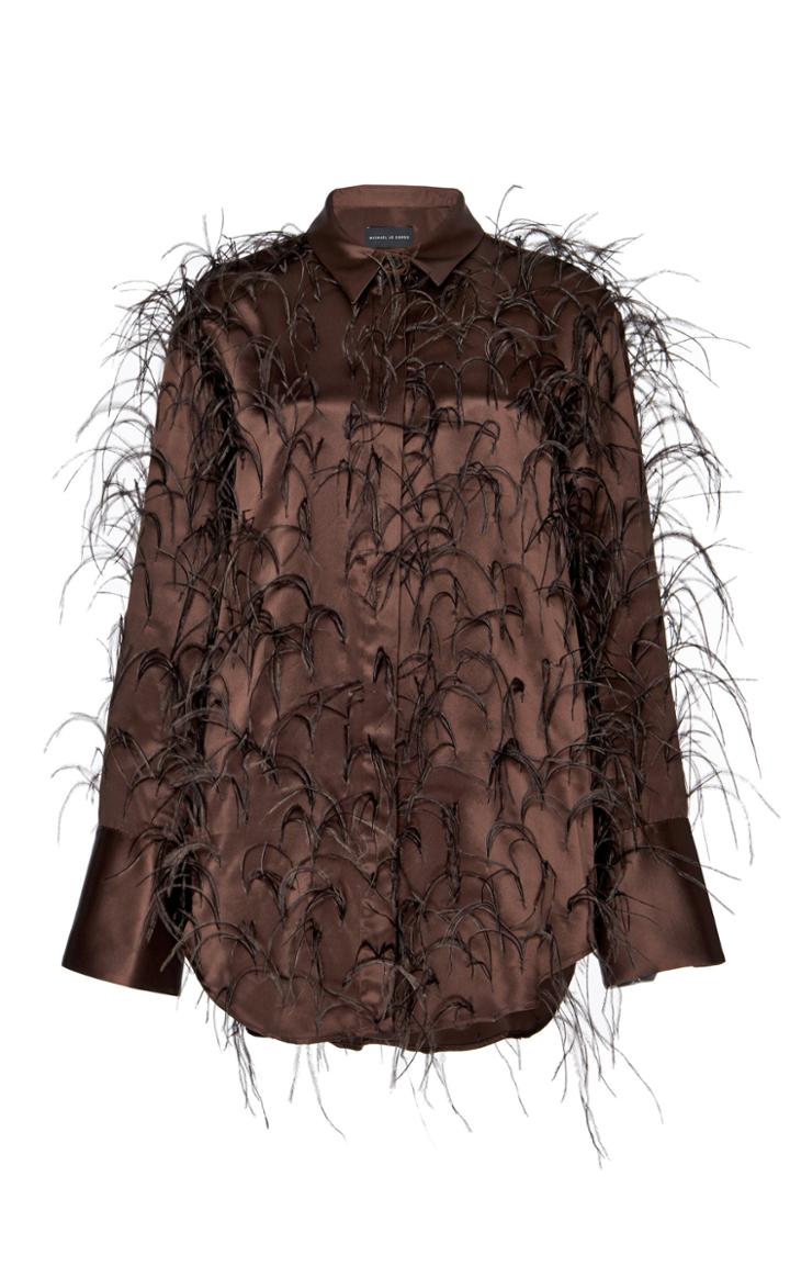 Moda Operandi Michael Lo Sordo Feathered Silk-satin Top Size: 8
