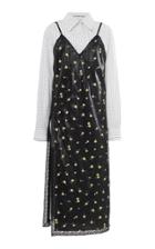 Alexander Wang Floral-print Lace-trimmed Satin And Cotton-poplin Midi Dress