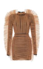 Balmain Pleated Tulle Mockneck Mini Dress