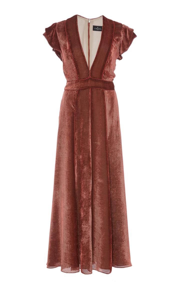 J. Mendel Striped Velvet Midi Dress