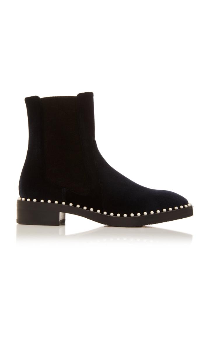 Stuart Weitzman Cline Faux Pearl-embellished Velvet Ankle Boots