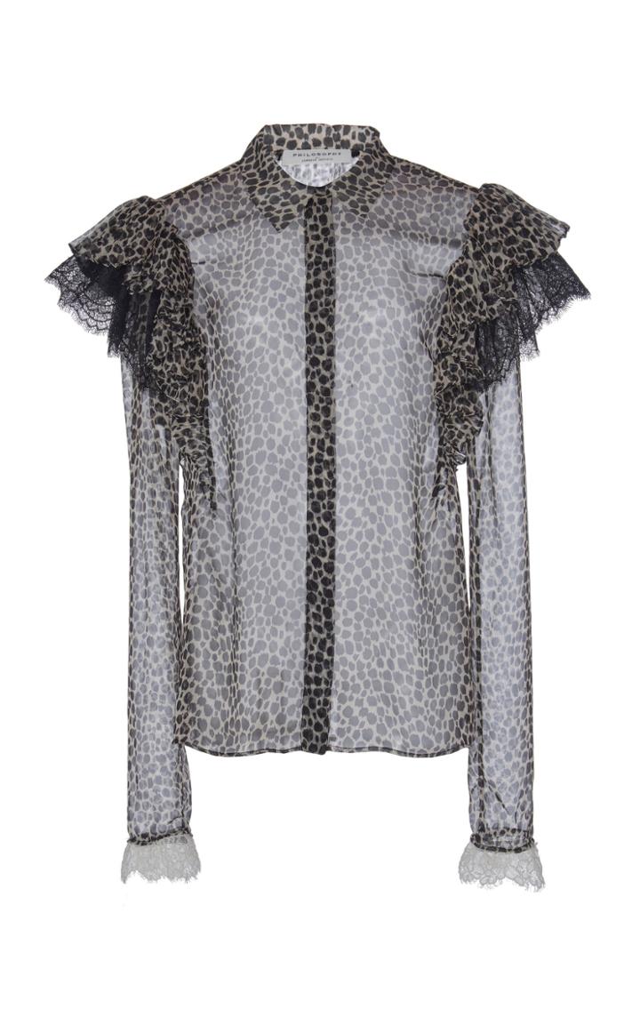 Philosophy Di Lorenzo Serafini Ruffled Leopard Print Chiffon Blouse