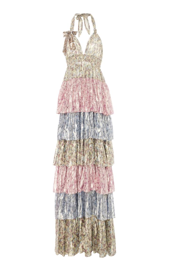Loveshackfancy Clarissa Tiered Floral Silk-blend Lam Maxi Dress