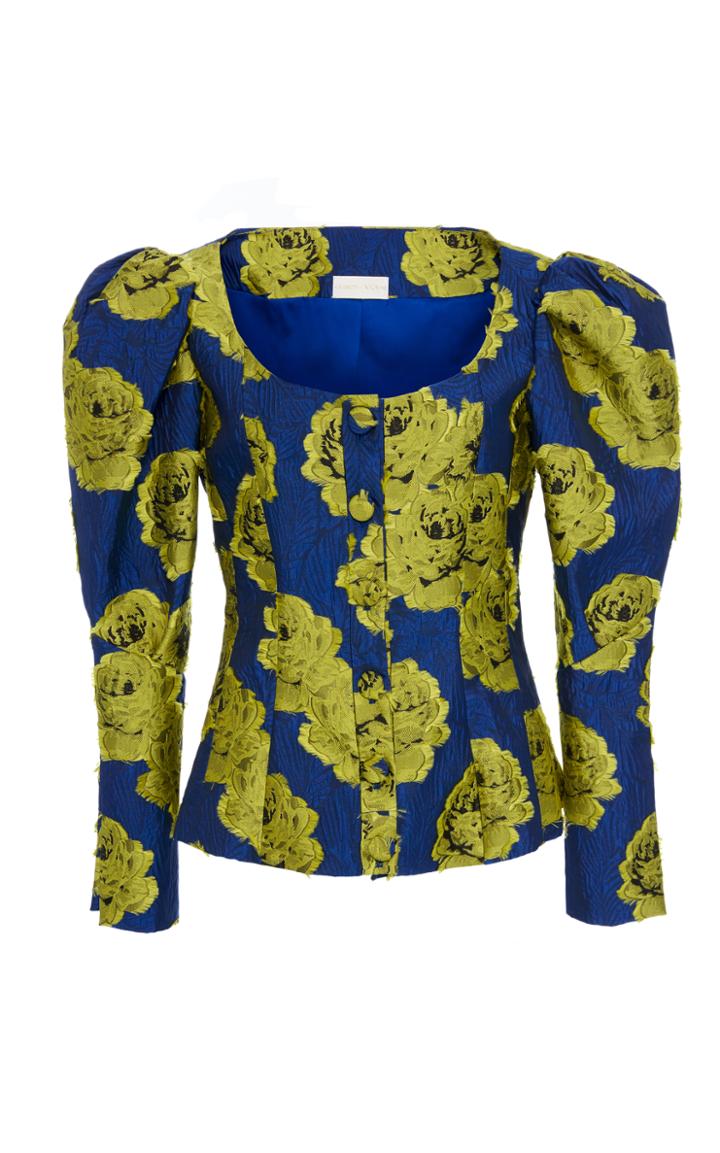 Christian Siriano Electric Floral Brocade Puff Sleeve Blazer