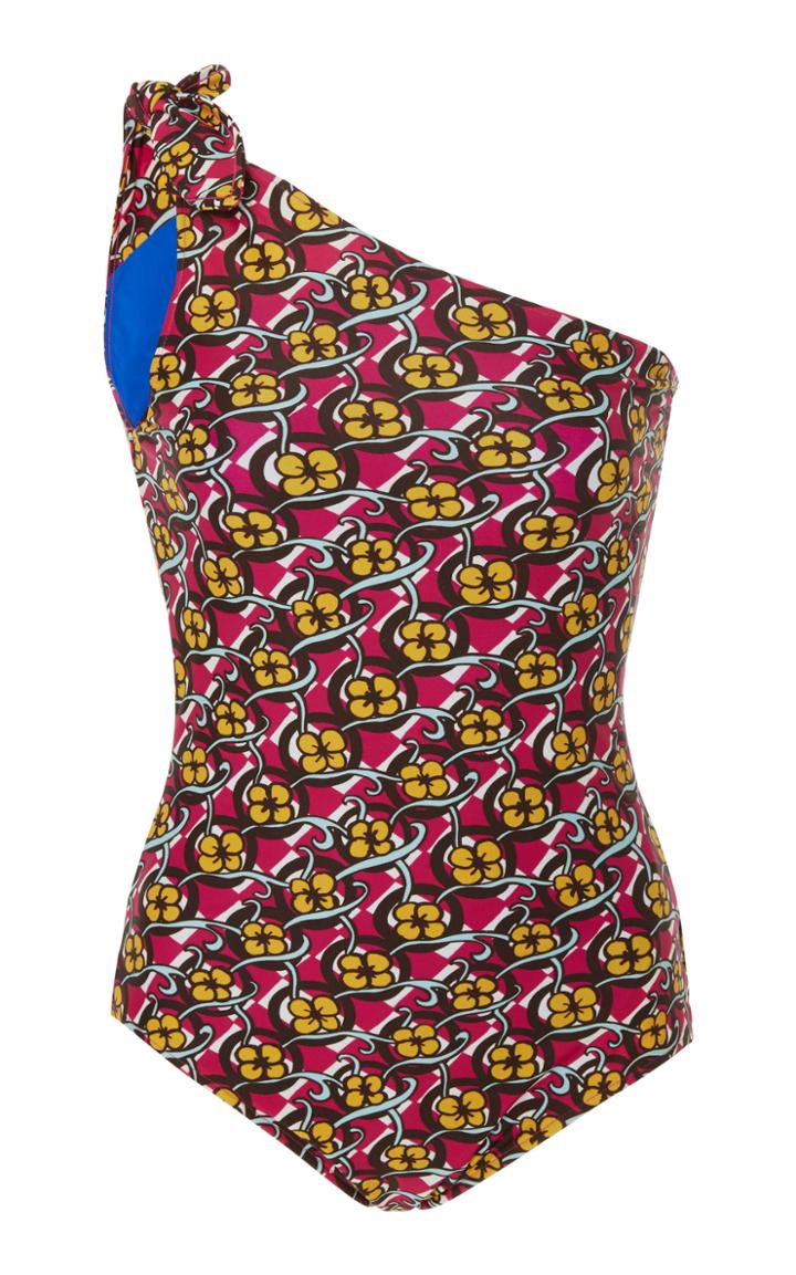 La Doublej Goddess One-shoulder Printed Swimsuit