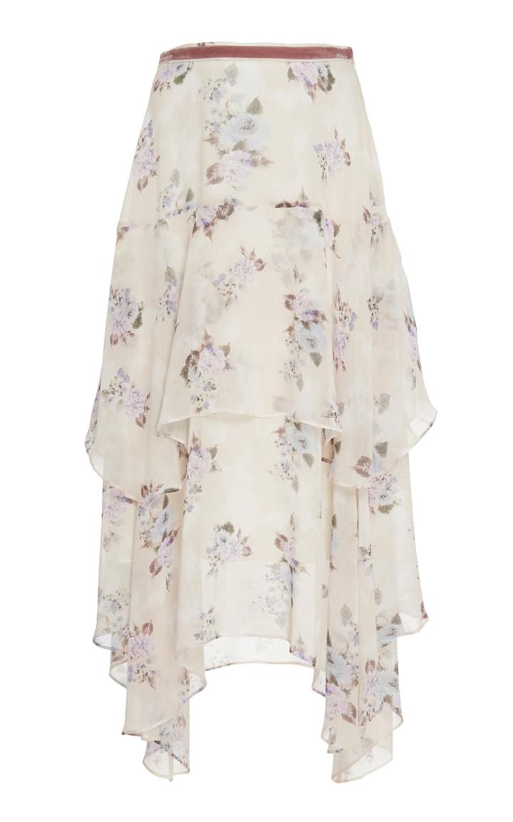 Loveshackfancy Alex Floral-print Asymmetrical Silk Skirt