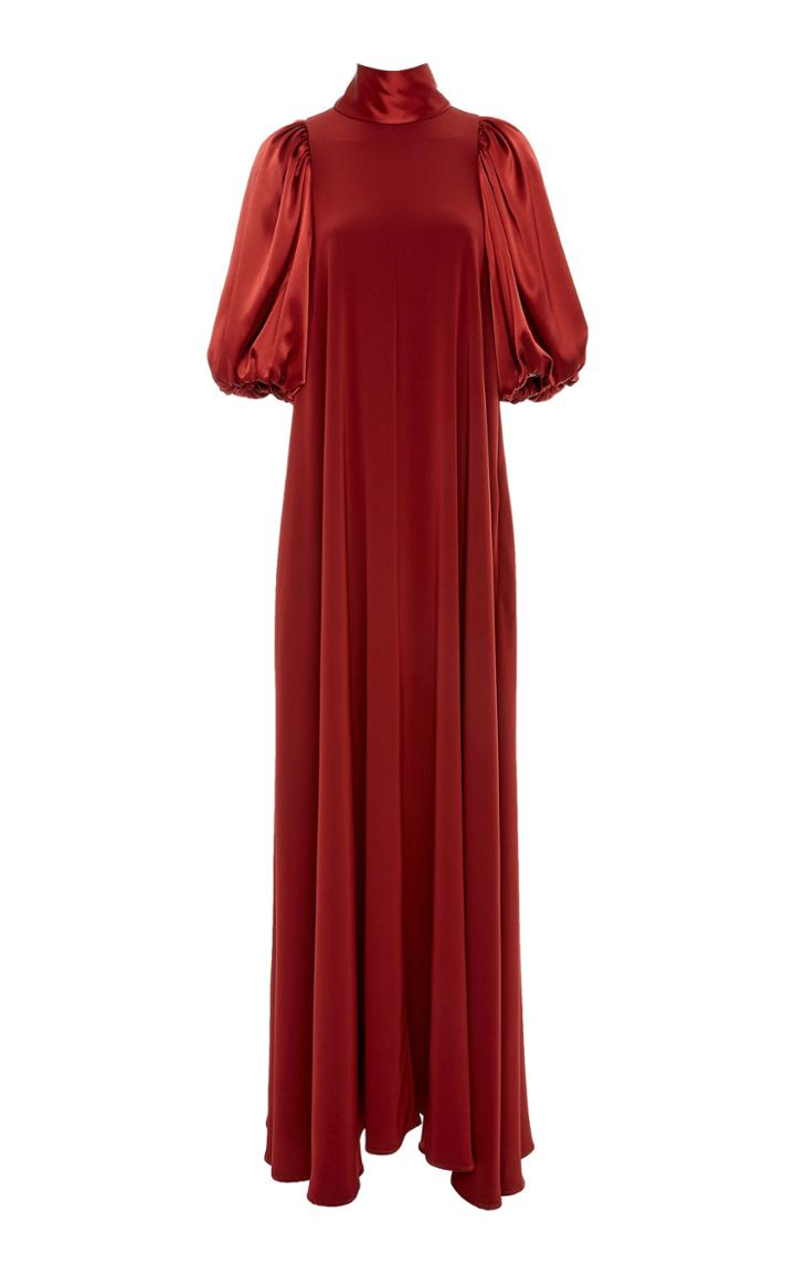 Co Satin-trimmed Crepe De Chine Maxi Dress