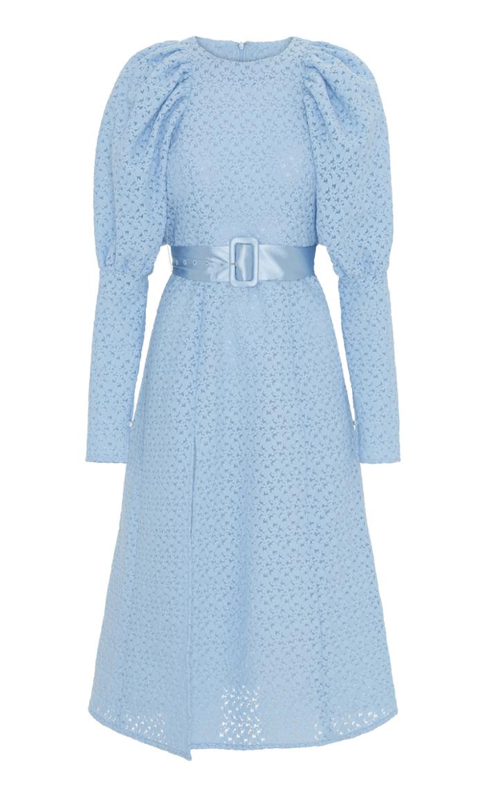 Rotate Belted Lace Midi Dress