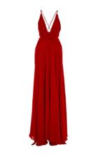 Oday Shakar Georgette Pleated Halter Gown With Braided Back