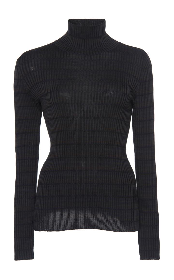 Akris Silk Checked Rib Knit Turtleneck