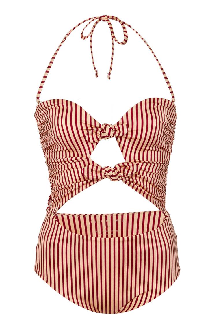 Tori Praver Roux Cut-out Striped One-piece Swimsuit