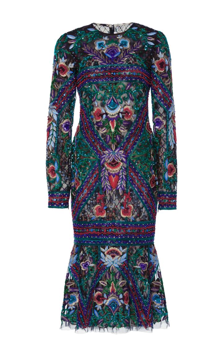 Naeem Khan Sequin Embroidered Knee Length Dress