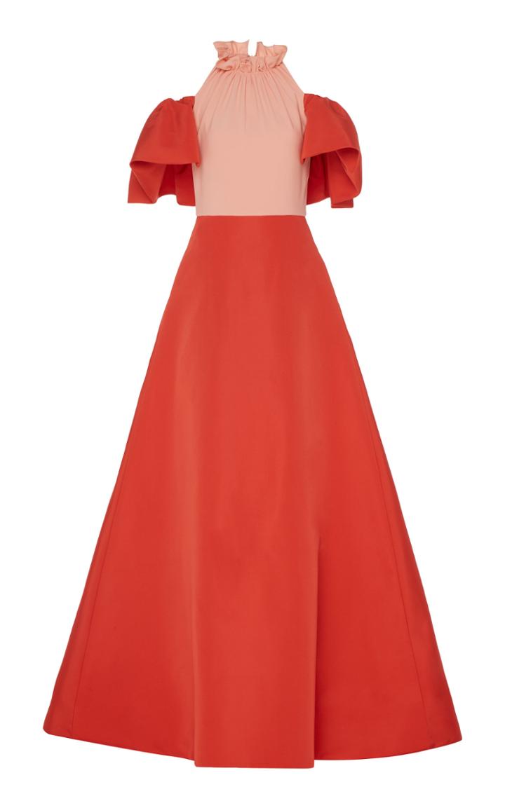 Christian Siriano Ruched Neck Open Shoulder Gown