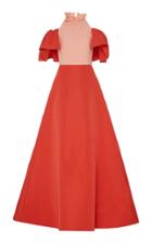Christian Siriano Ruched Neck Open Shoulder Gown