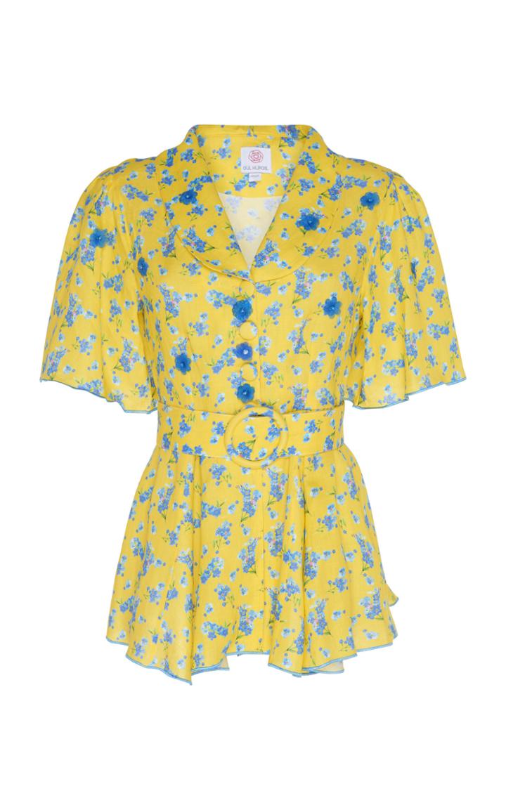 Gl Hrgel Belted Floral-print Linen Top