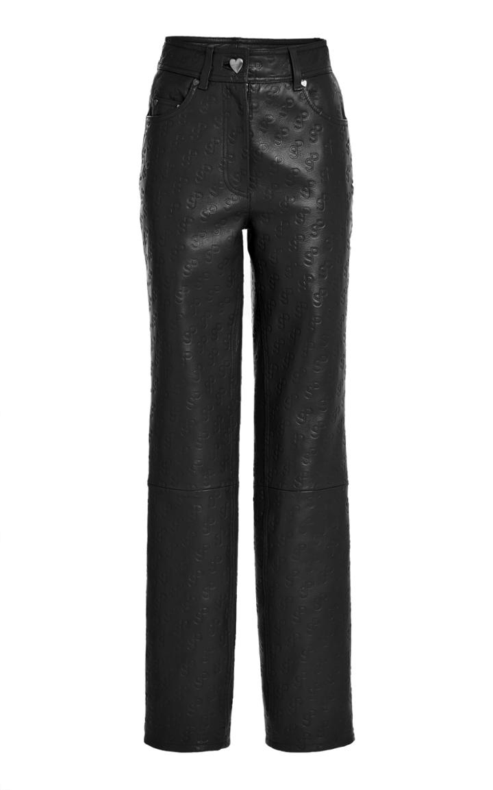Saks Potts Rosita Logo-embossed Leather Straight-leg Pants