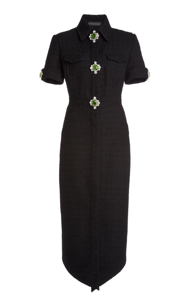 Moda Operandi David Koma Embellished Wool-boucle Shirt Dress