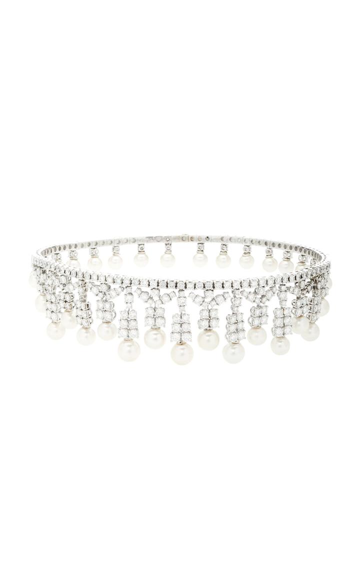 Giovane 18k White Gold Diamond And Pearl Choker