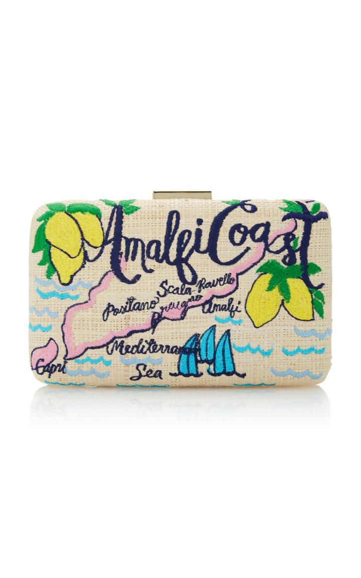 Kayu Amalfi Embroidered Raffia Clutch