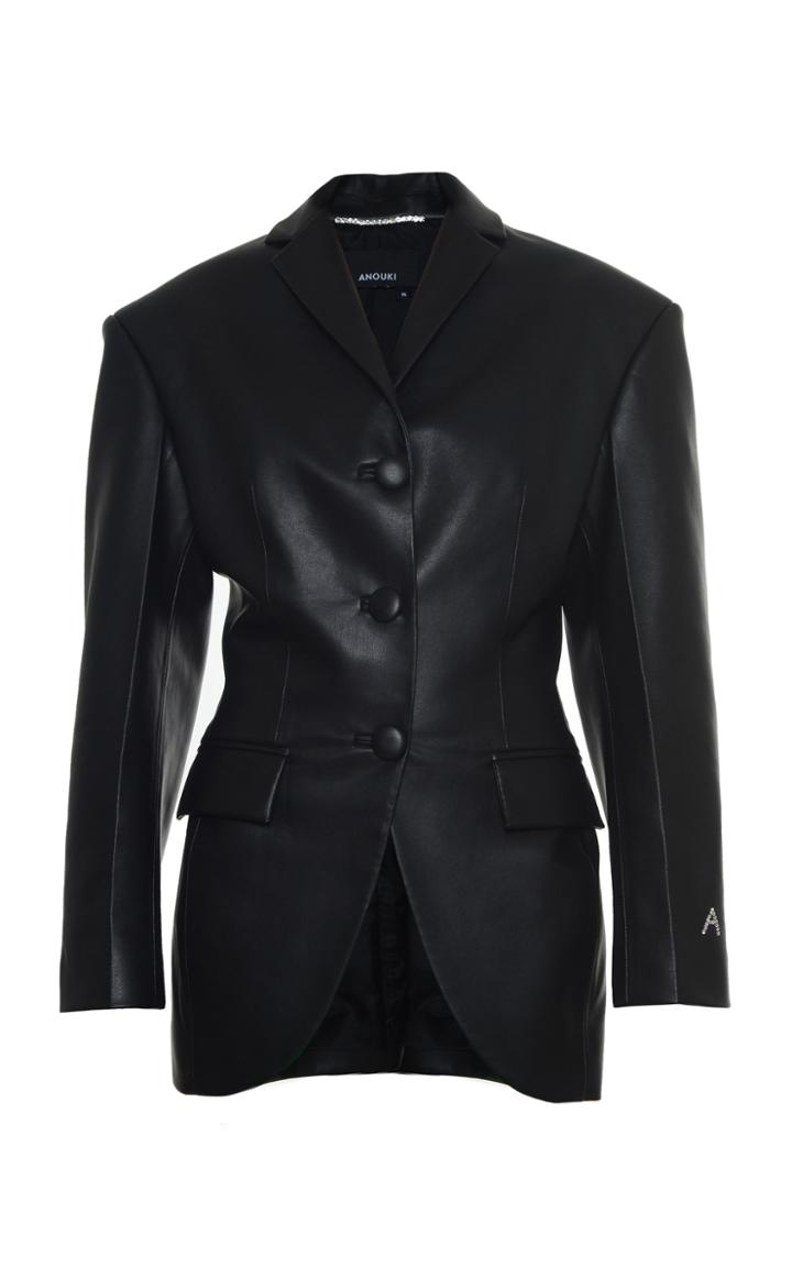 Moda Operandi Anouki Black Vegan Leather Slim Waist Single Breasted Blazer
