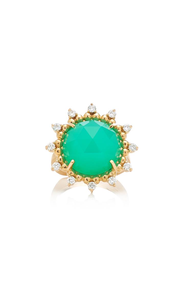 Kathryn Elyse Sunburst 14k Yellow Gold Chrysoprase And Diamond Ring