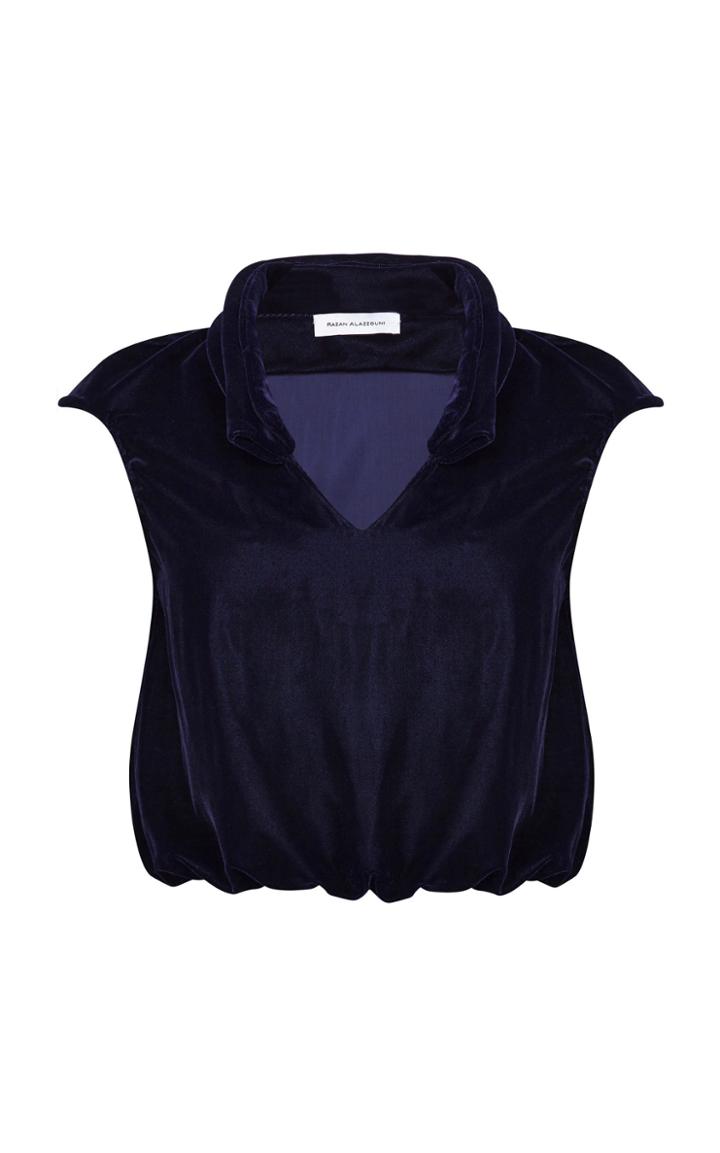 Razan Alazzouni Double Collar Velvet Crop Top