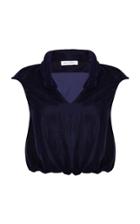 Razan Alazzouni Double Collar Velvet Crop Top