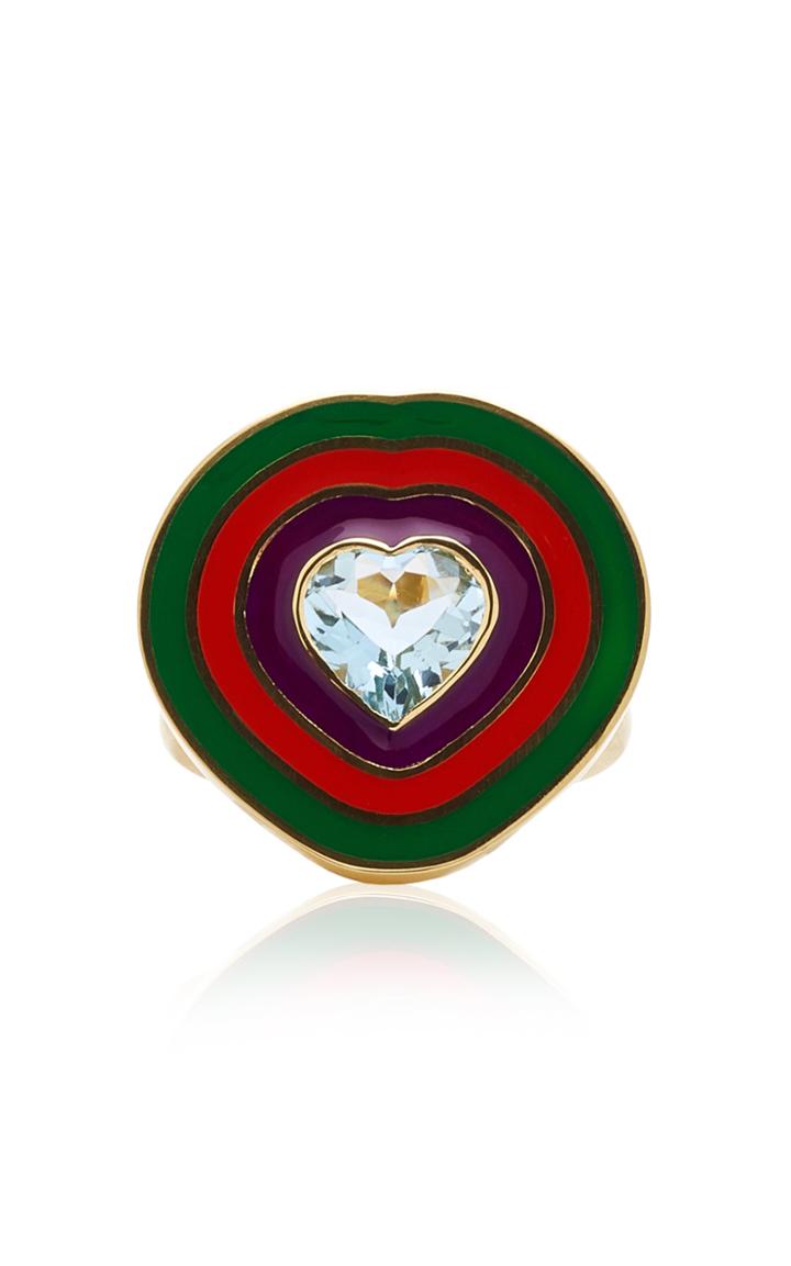 Sig Ward 18k Gold, Enamel And Aquamarine Ring Size: 6.5