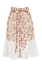 Miguelina Carlene Cotton Lace-trimmed Linen Skirt