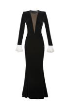 Yanina Demi Couture Deep V Neck Illusion Dress