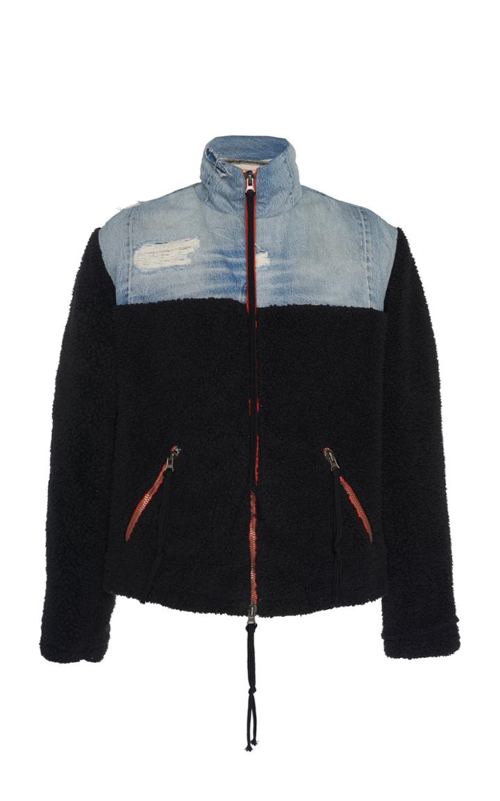 Greg Lauren Denim-paneled Tech-fleece Jacket