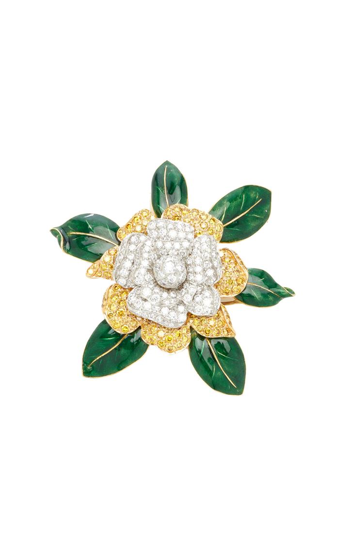 Moda Operandi Oscar Heyman Diamond & Enamel Gardenia Brooch