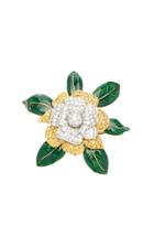 Moda Operandi Oscar Heyman Diamond & Enamel Gardenia Brooch
