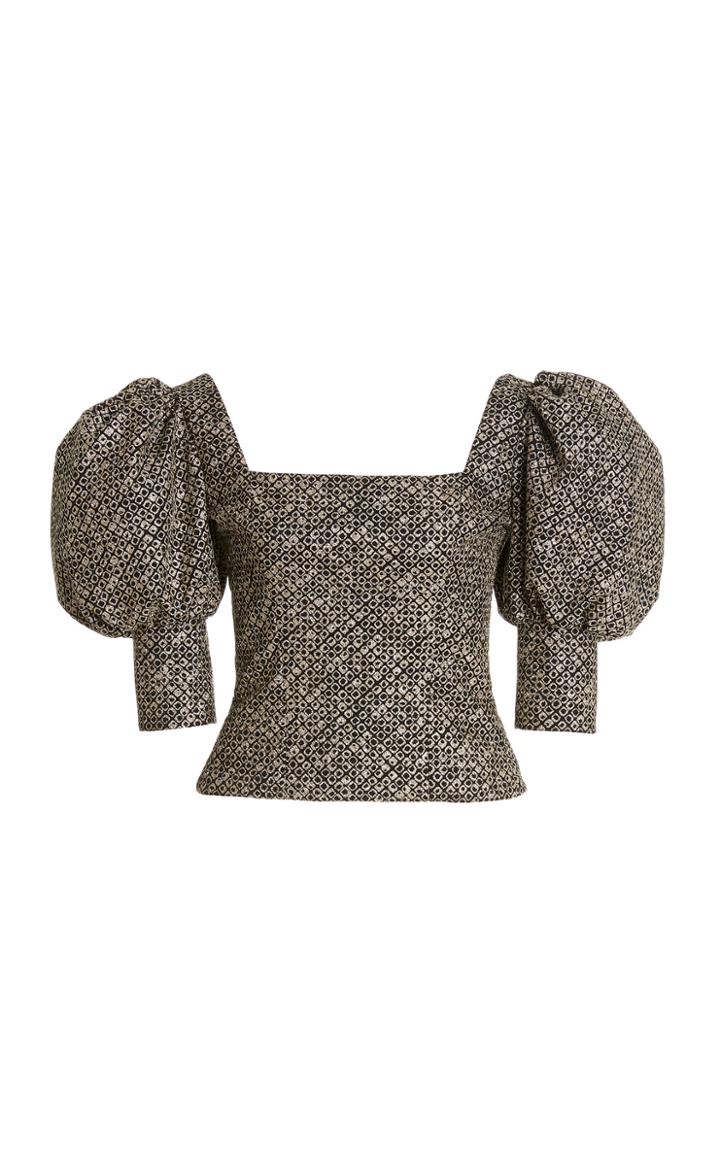 Moda Operandi Christian Siriano Joker Jacquard Puff-sleeve Crop Top