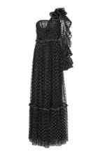 Alberta Ferretti One-shoulder Ruffle Polka Dot Tulle Gown