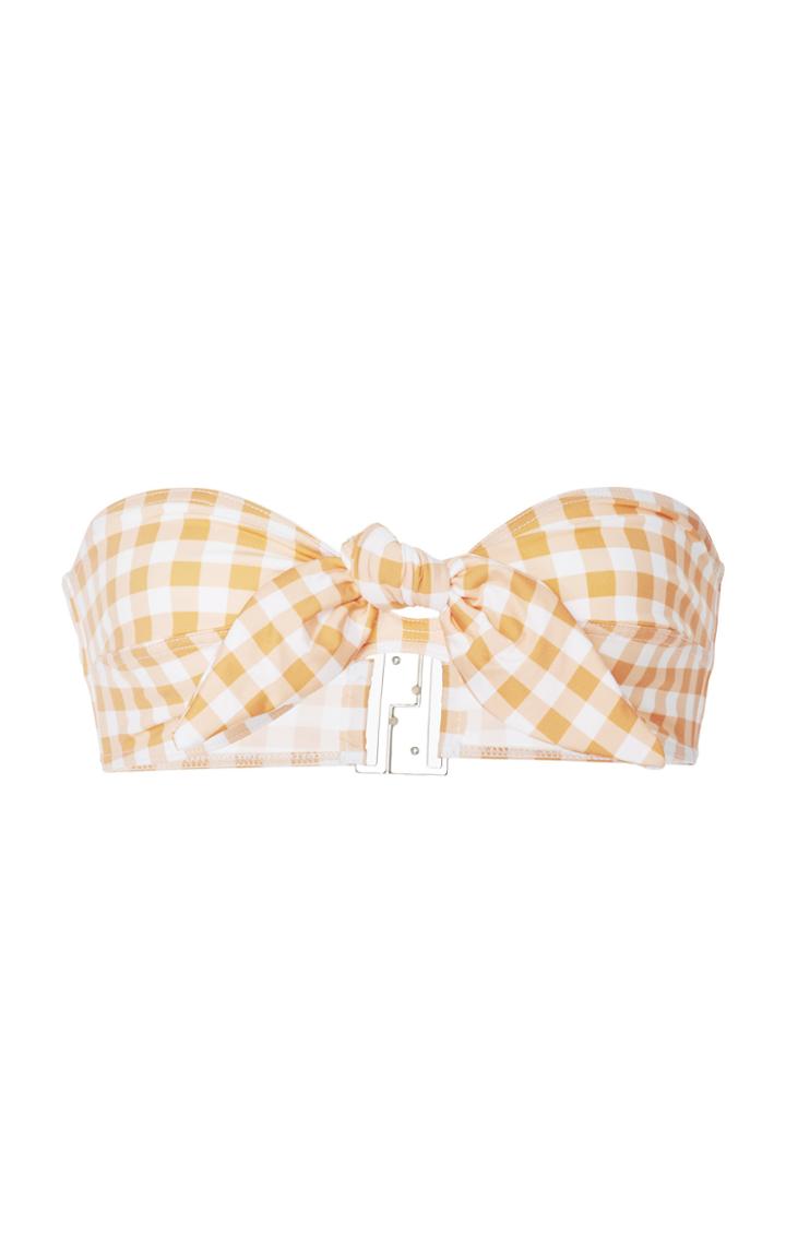 Ephemera Gingham Tie Front Bandeau Bikini Top