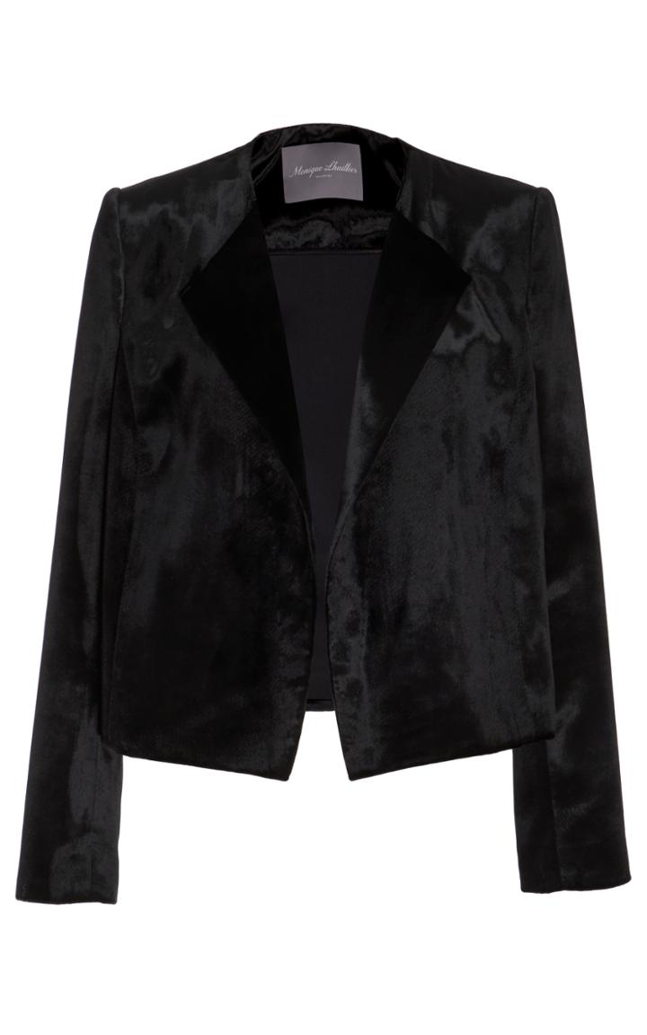 Monique Lhuillier Cropped Velvet Lapel Jacket